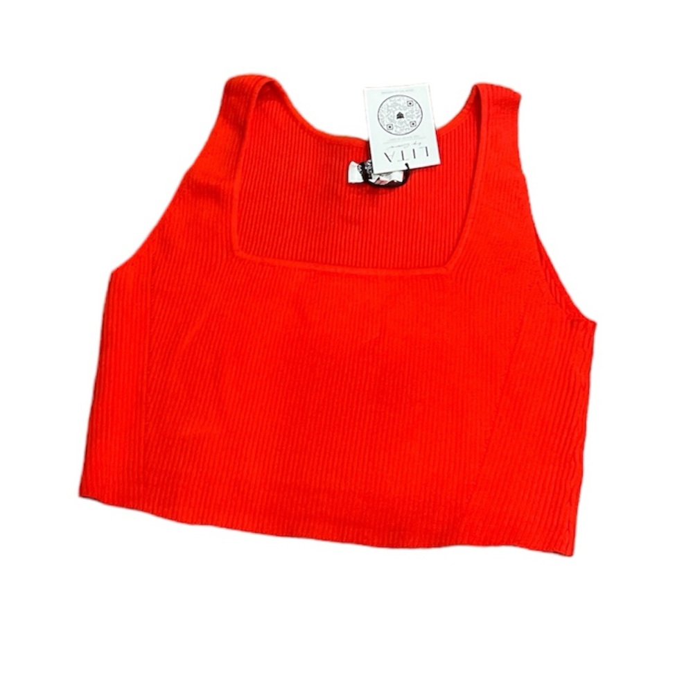 Red Ribbed Crop Top - Picture 2 of 4